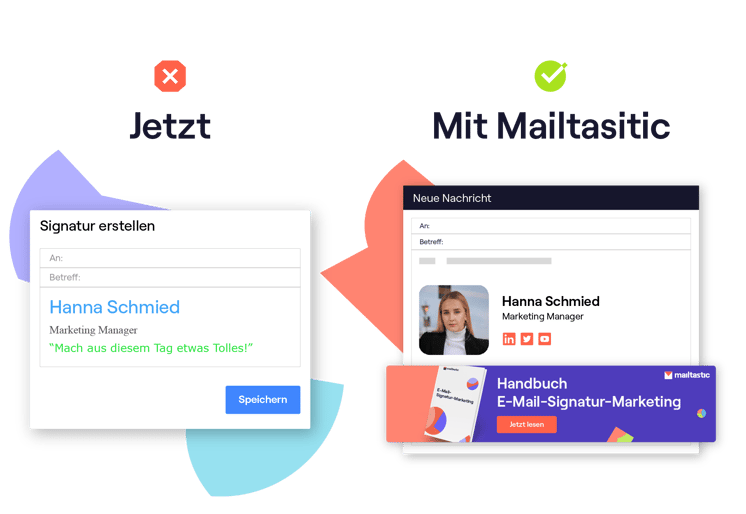 Verabschieden Sie sich von unprofessionellen Designs in den Signaturen von Mitarbeitenden.